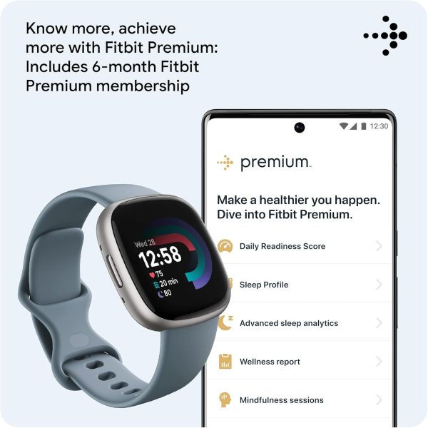 Fitbit Versa 4 Fitness Smartwatch with Daily Readiness, GPS, 24/7 Heart Rate, 40+ Exercise Modes, Sleep Tracking and more, Waterfall Blue/Platinum, One Size (S & L Bands Included) - Image 3