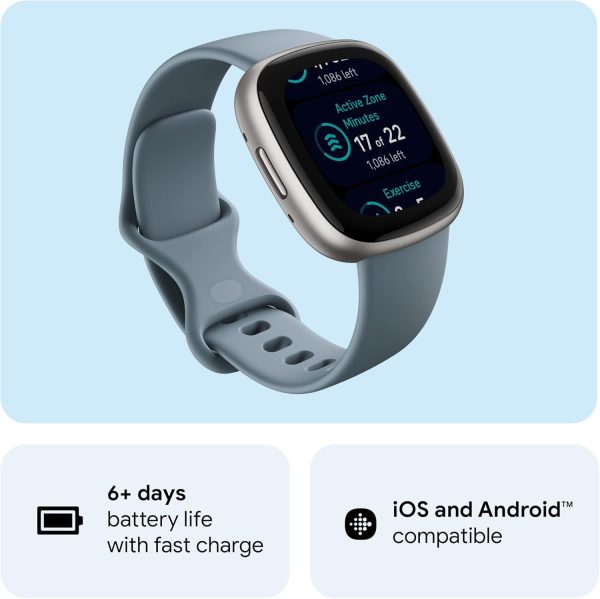 Fitbit Versa 4 Fitness Smartwatch with Daily Readiness, GPS, 24/7 Heart Rate, 40+ Exercise Modes, Sleep Tracking and more, Waterfall Blue/Platinum, One Size (S & L Bands Included) - Image 4