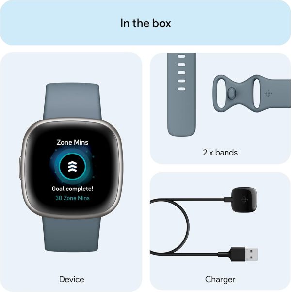 Fitbit Versa 4 Fitness Smartwatch with Daily Readiness, GPS, 24/7 Heart Rate, 40+ Exercise Modes, Sleep Tracking and more, Waterfall Blue/Platinum, One Size (S & L Bands Included) - Image 5